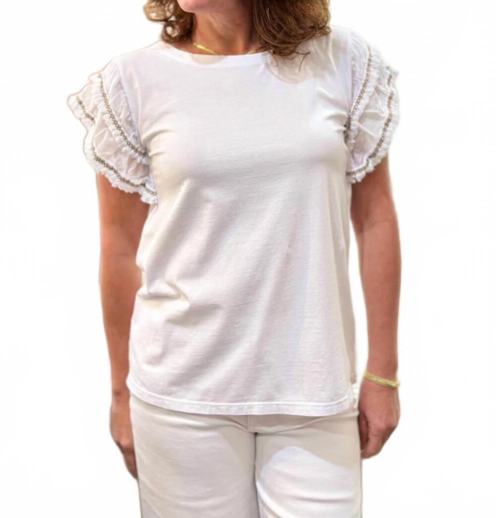NEW ZENARA women's ruffle sleeve top in white